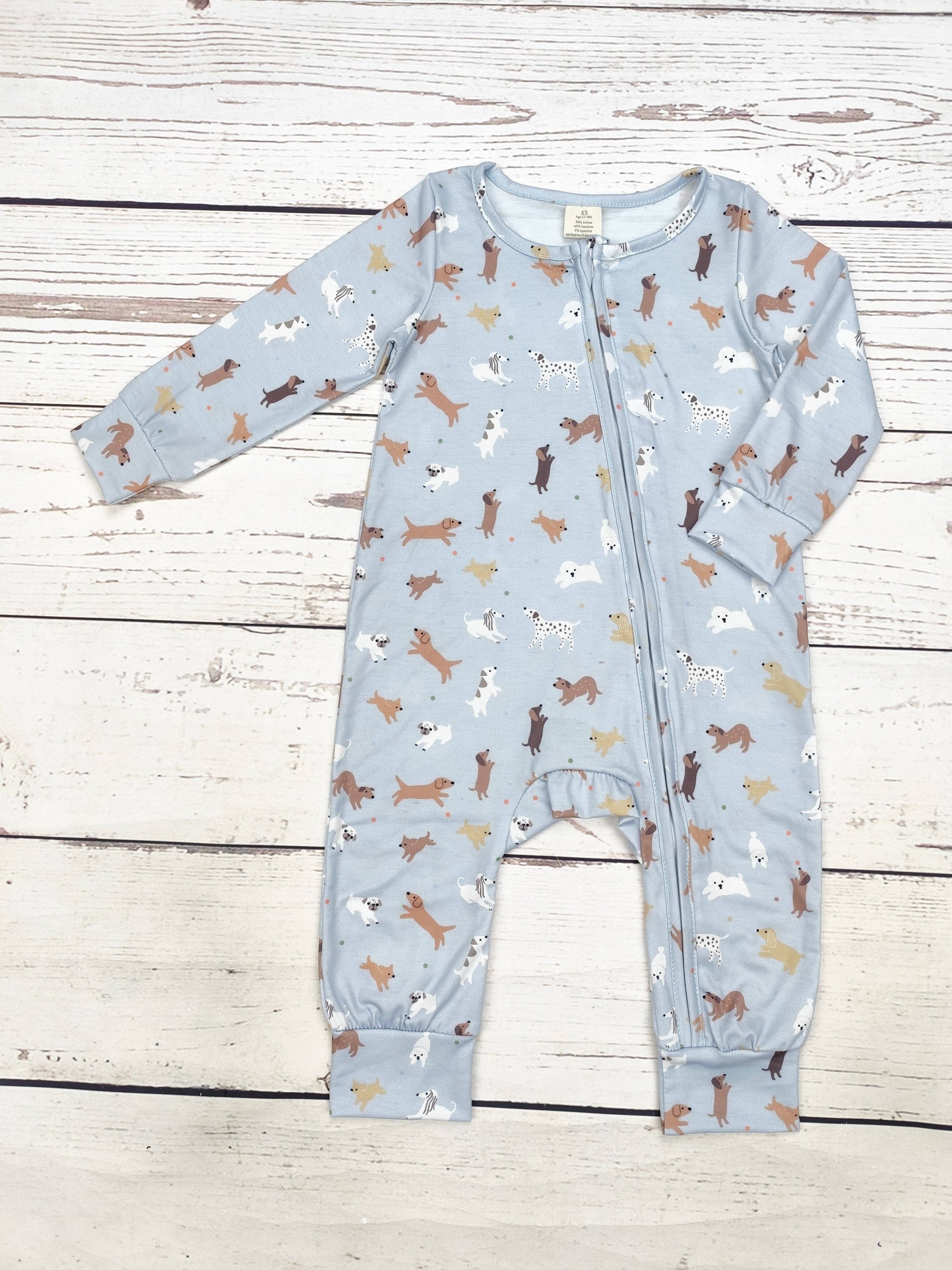 Dog Print Zip Sleeper- Bamboo