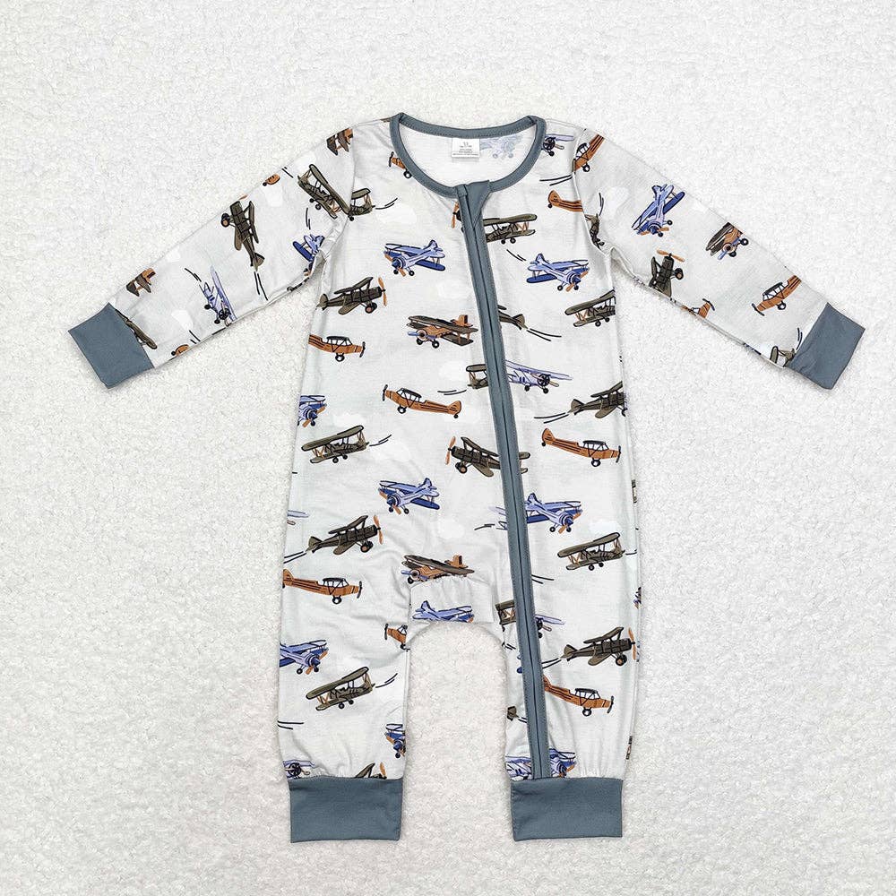 Vintage Planes Bamboo Zip Romper
