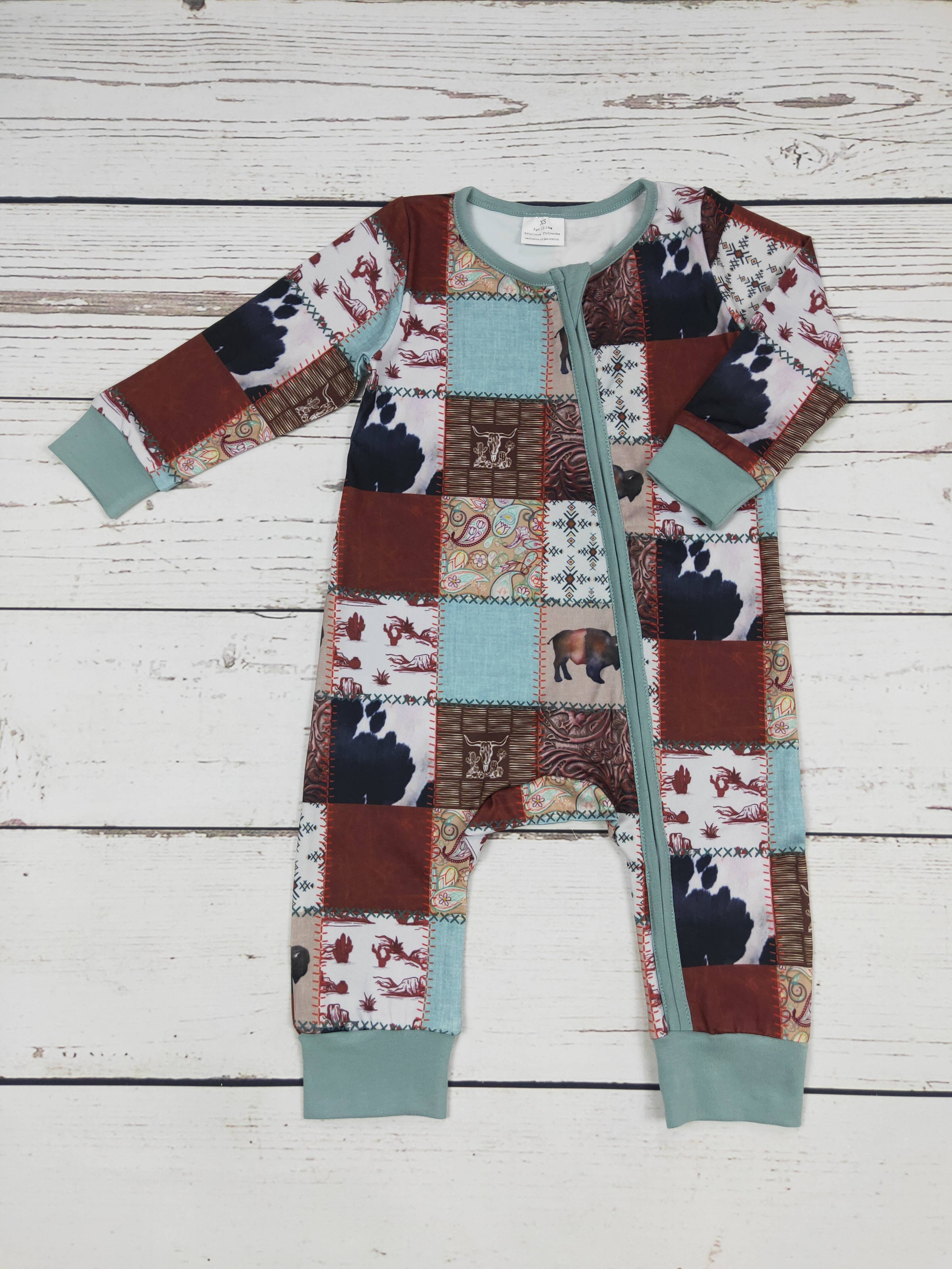 Western Cows Zip Romper