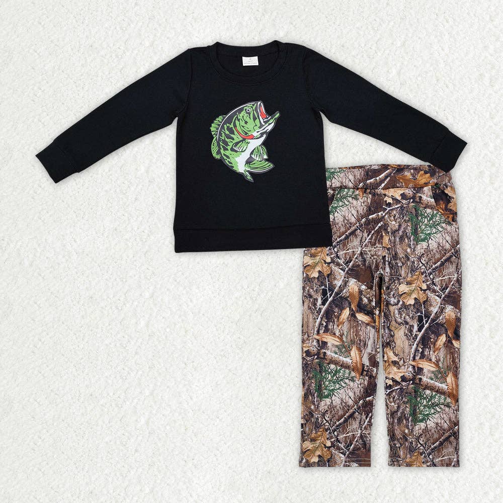 Black Fishing Camo Pants Sets