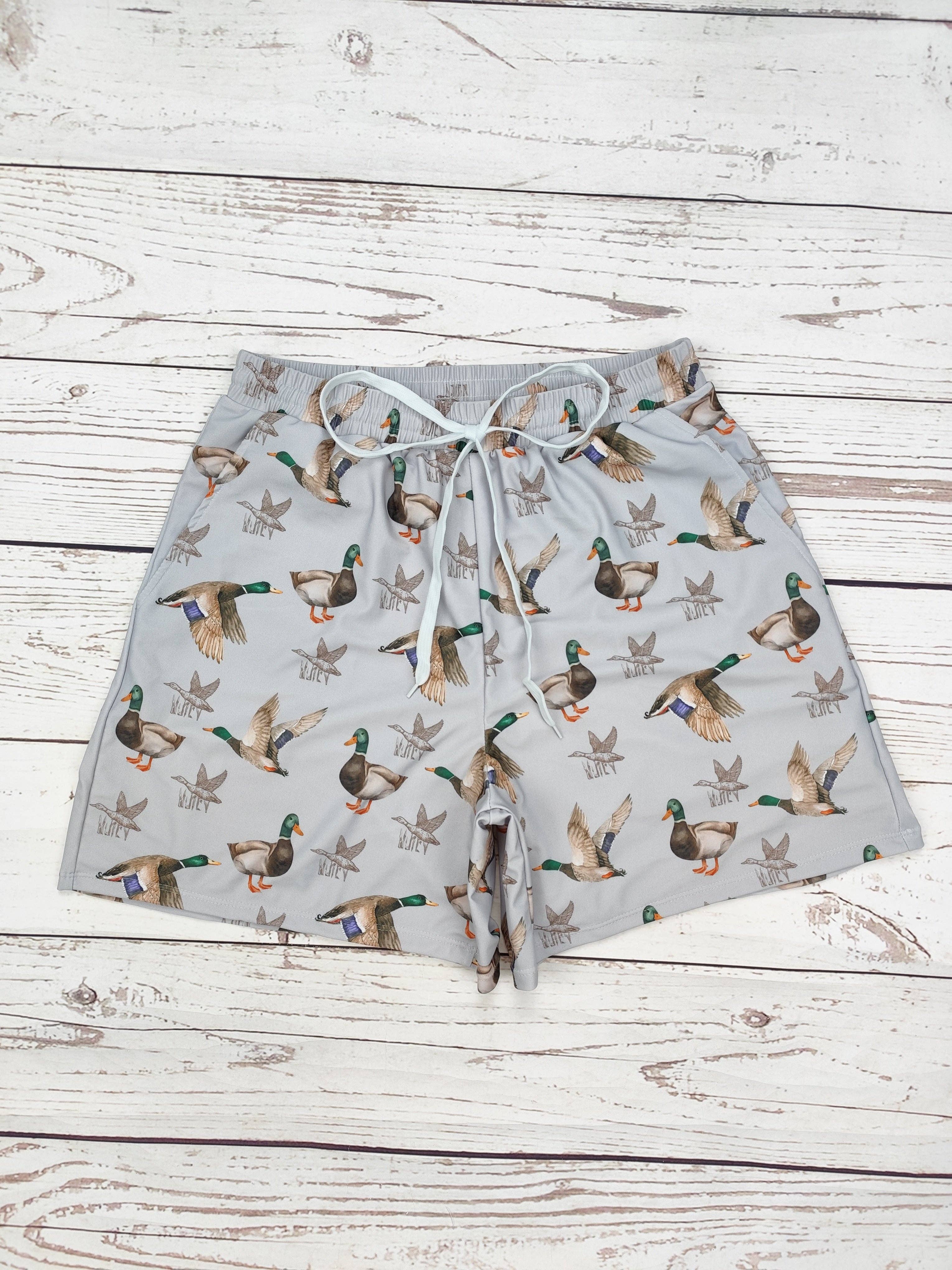 Men's Grey Mallard Print Swim Shorts