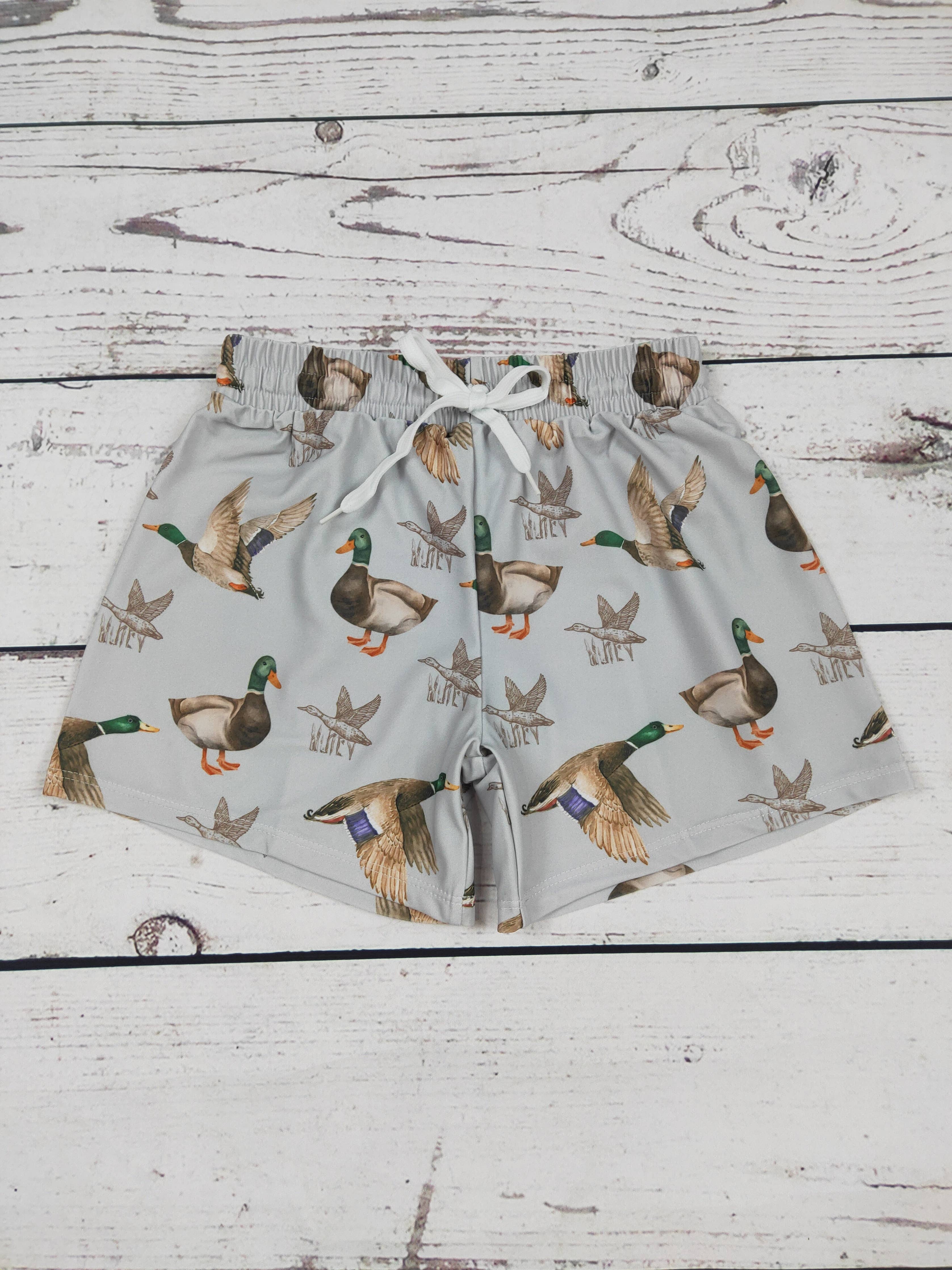 Grey Mallard Print Swim Shorts
