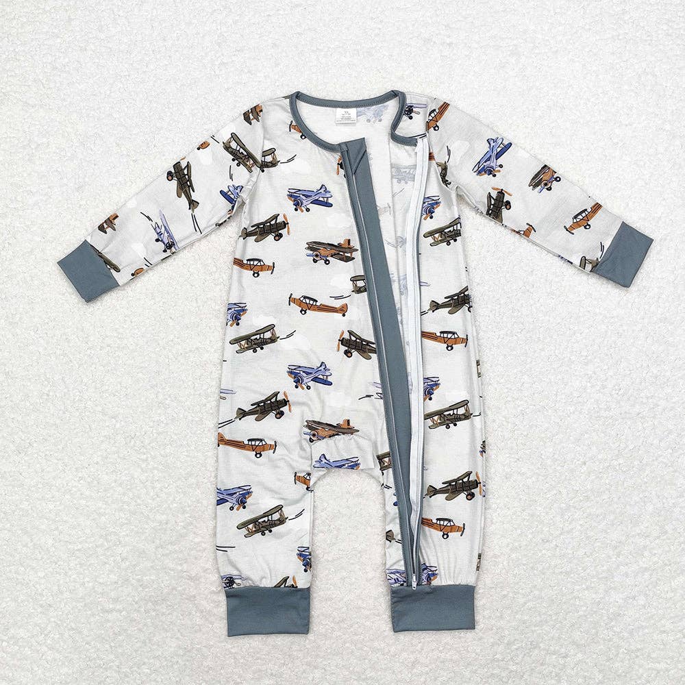 Vintage Planes Bamboo Zip Romper