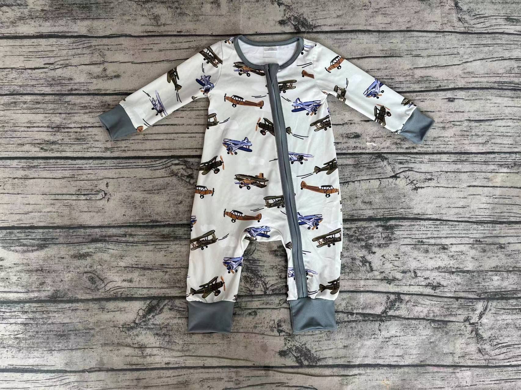 Vintage Planes Bamboo Zip Romper