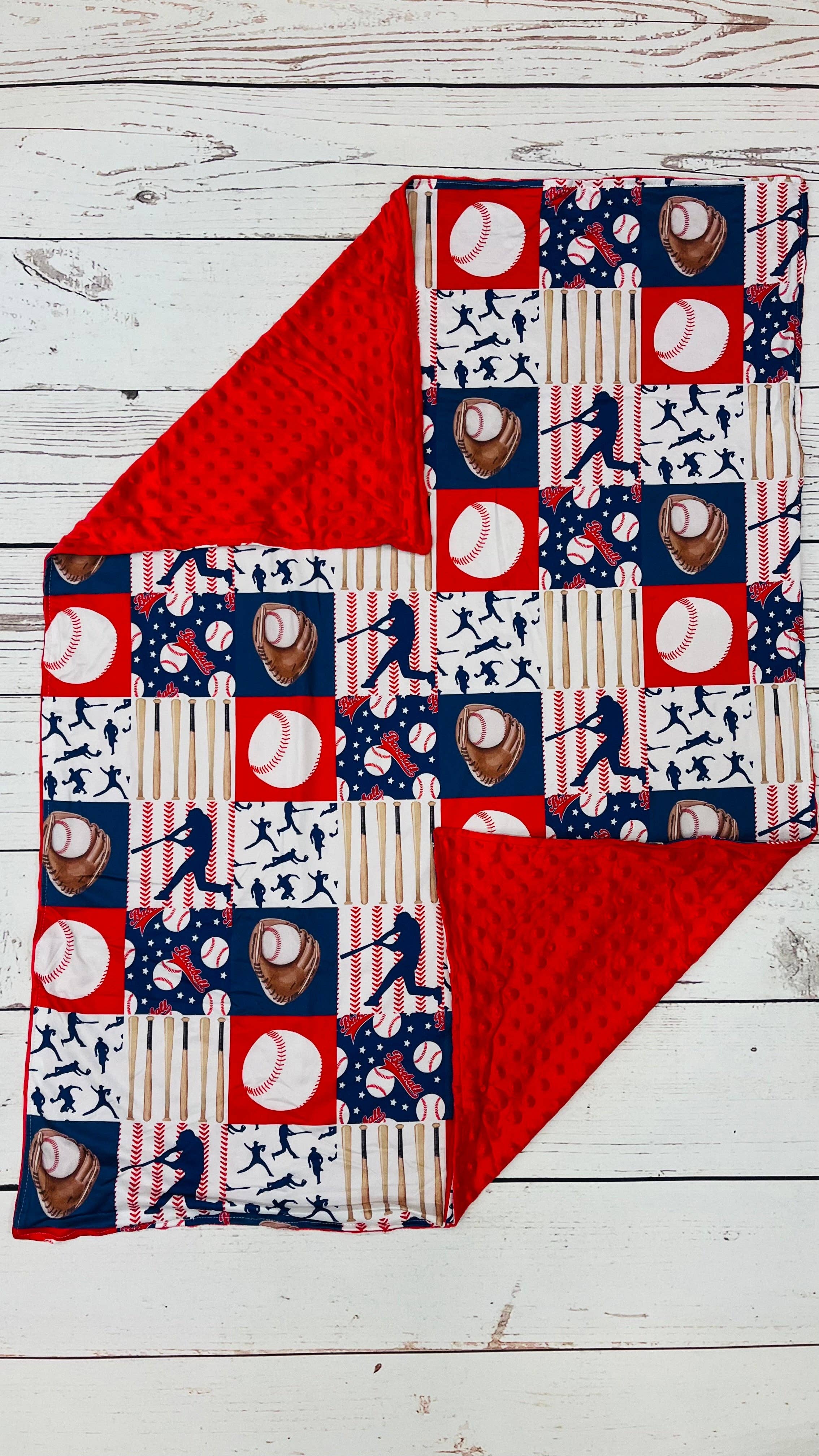 Red Minky Baseball Blanket