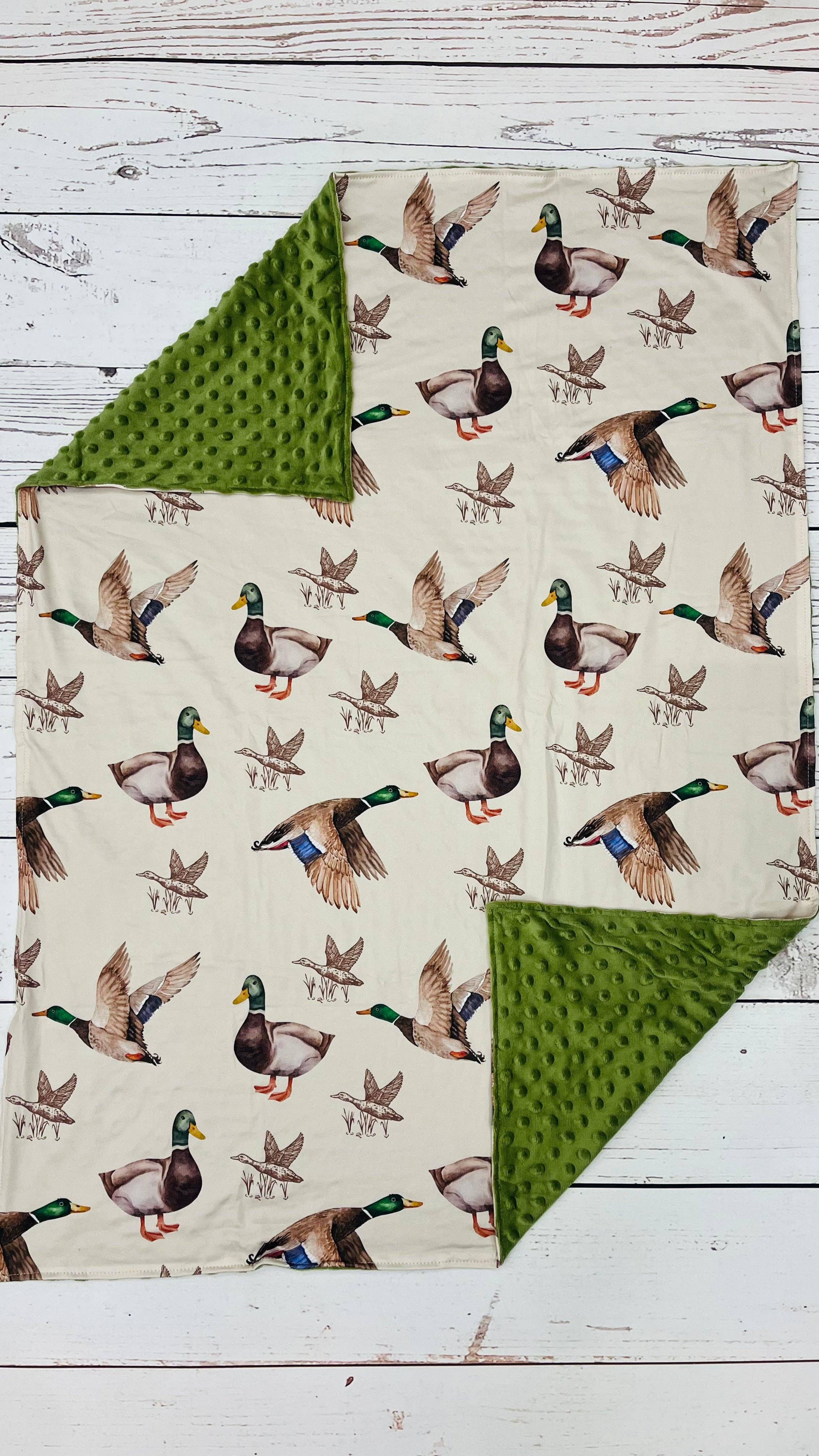 Olive Minky Duck Blanket