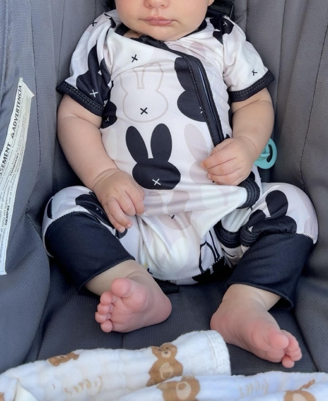 Easter Black & White Rabbits Zip Romper