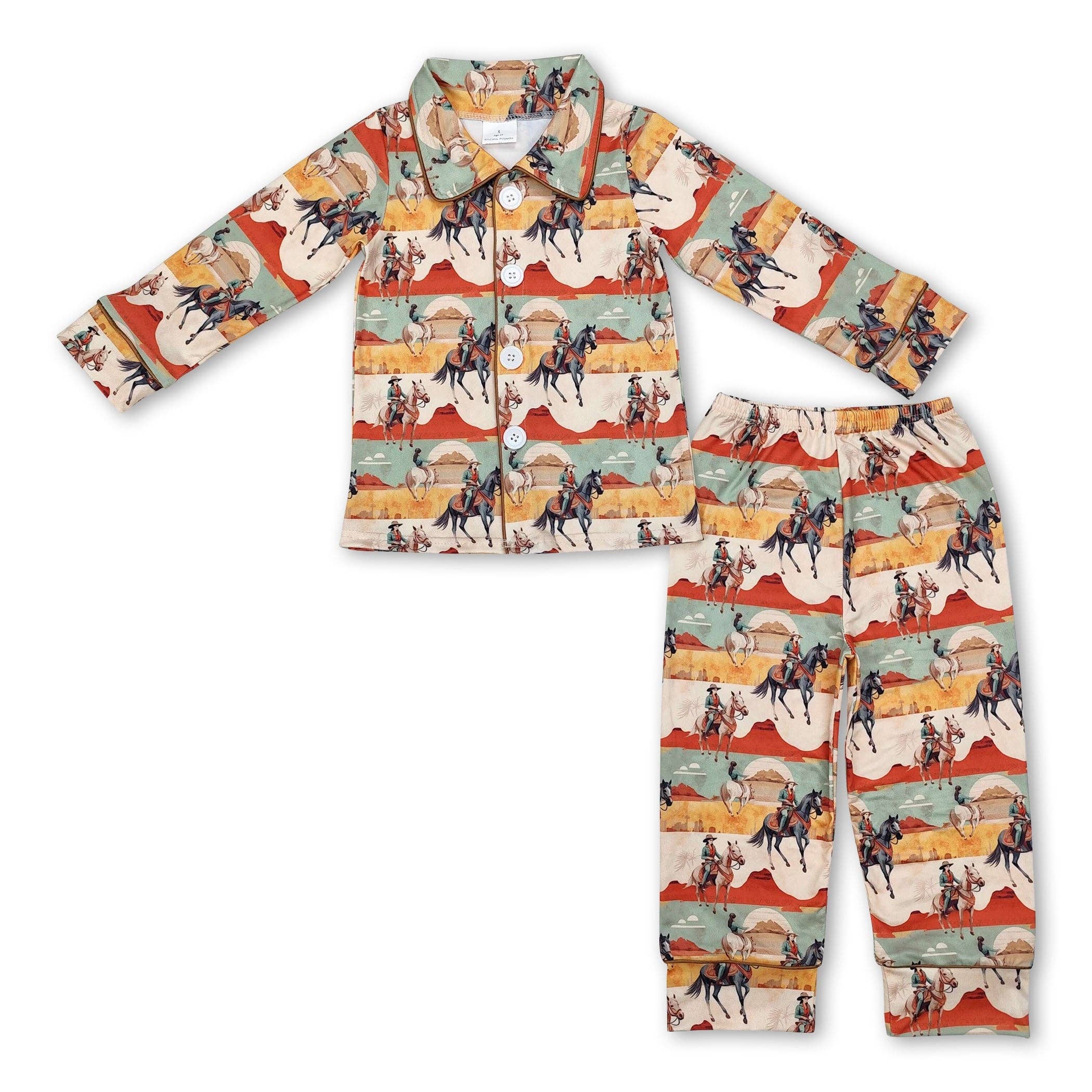 Long Sleeves Western Rodeo Button Down Pajamas