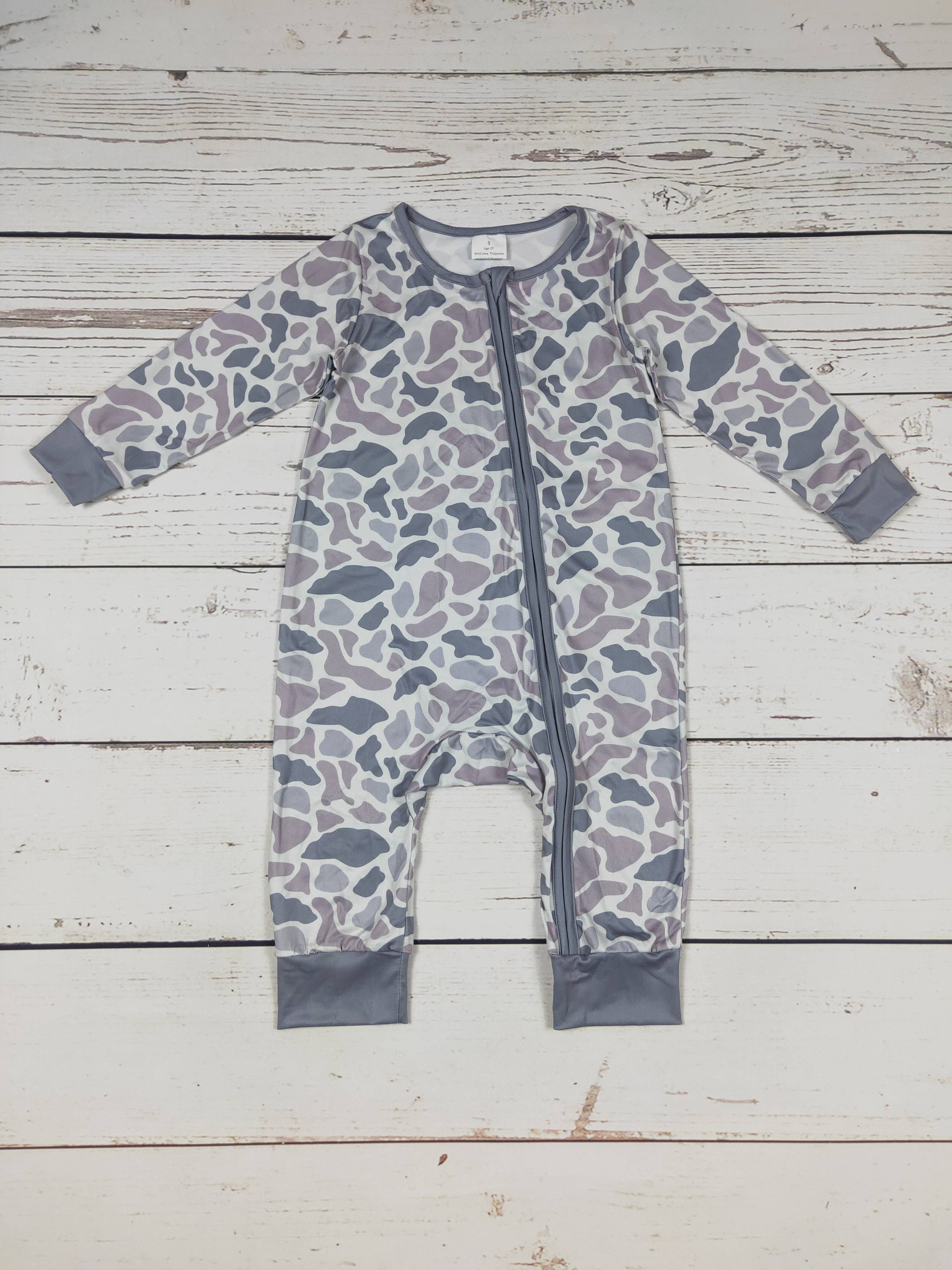 Kids Camouflage Print Zip Romper