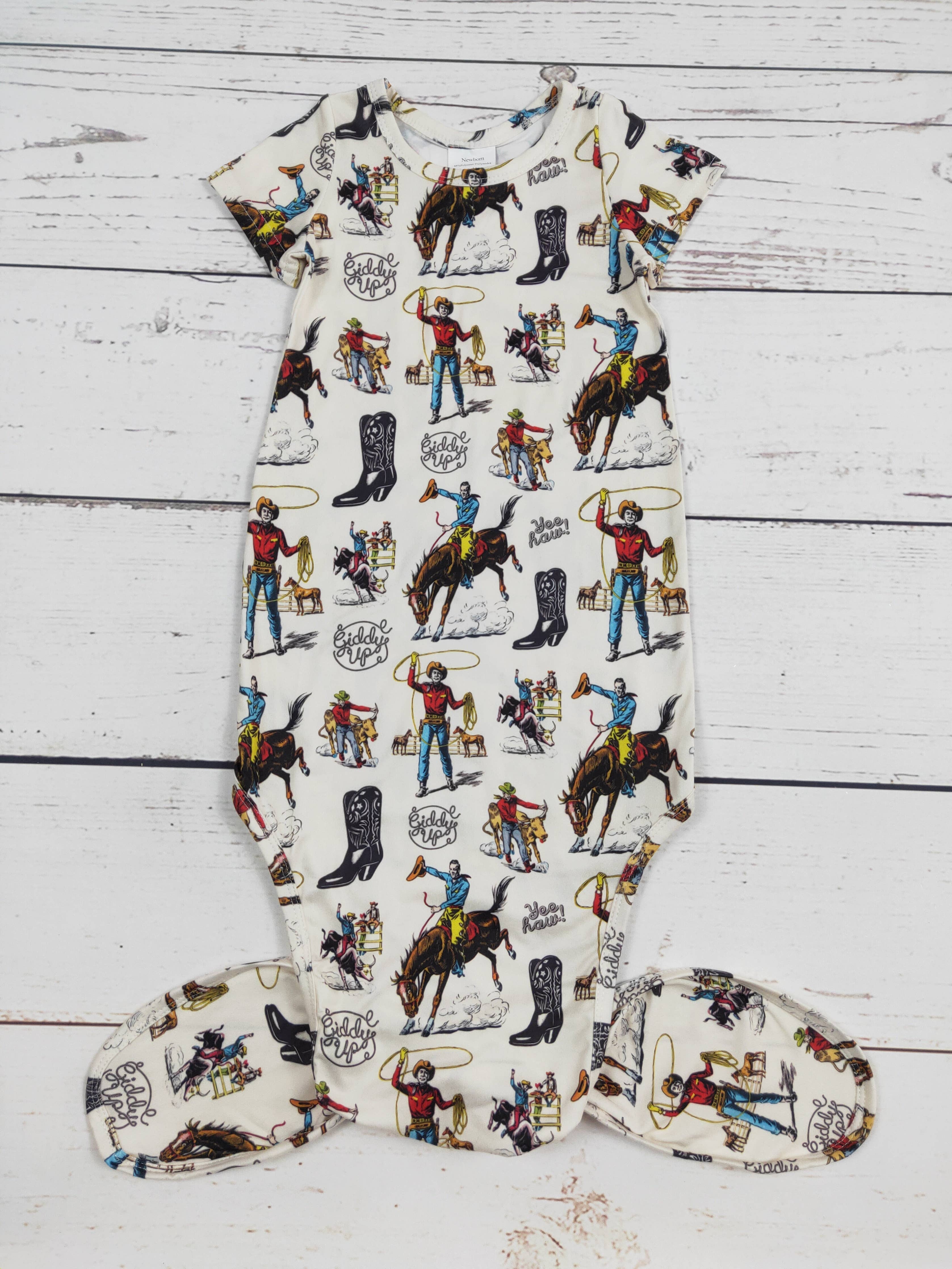 Rodeo Giddy Up Printed Infant Babygown: Newborn