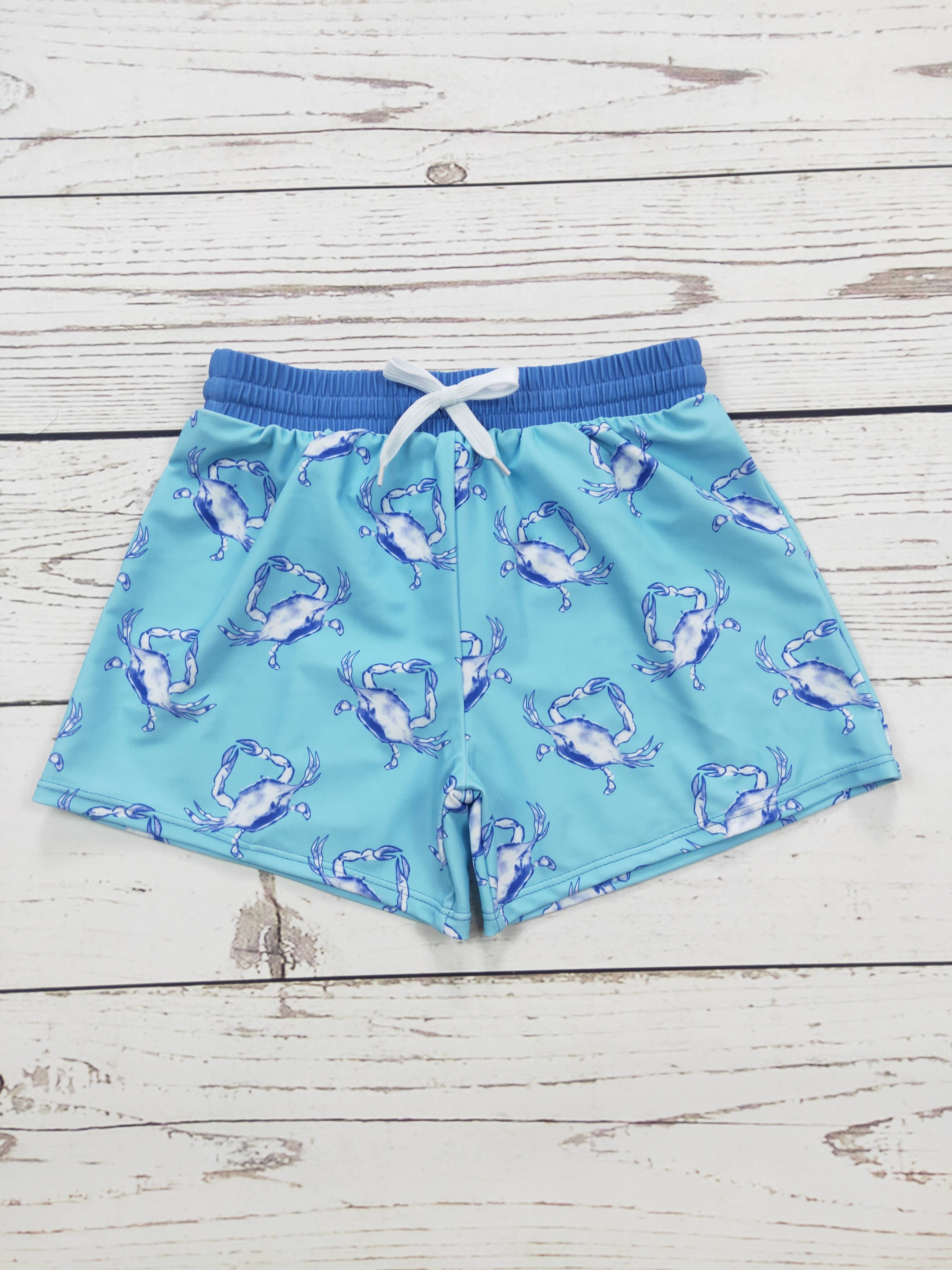 Blue Crab Print Swim Shorts
