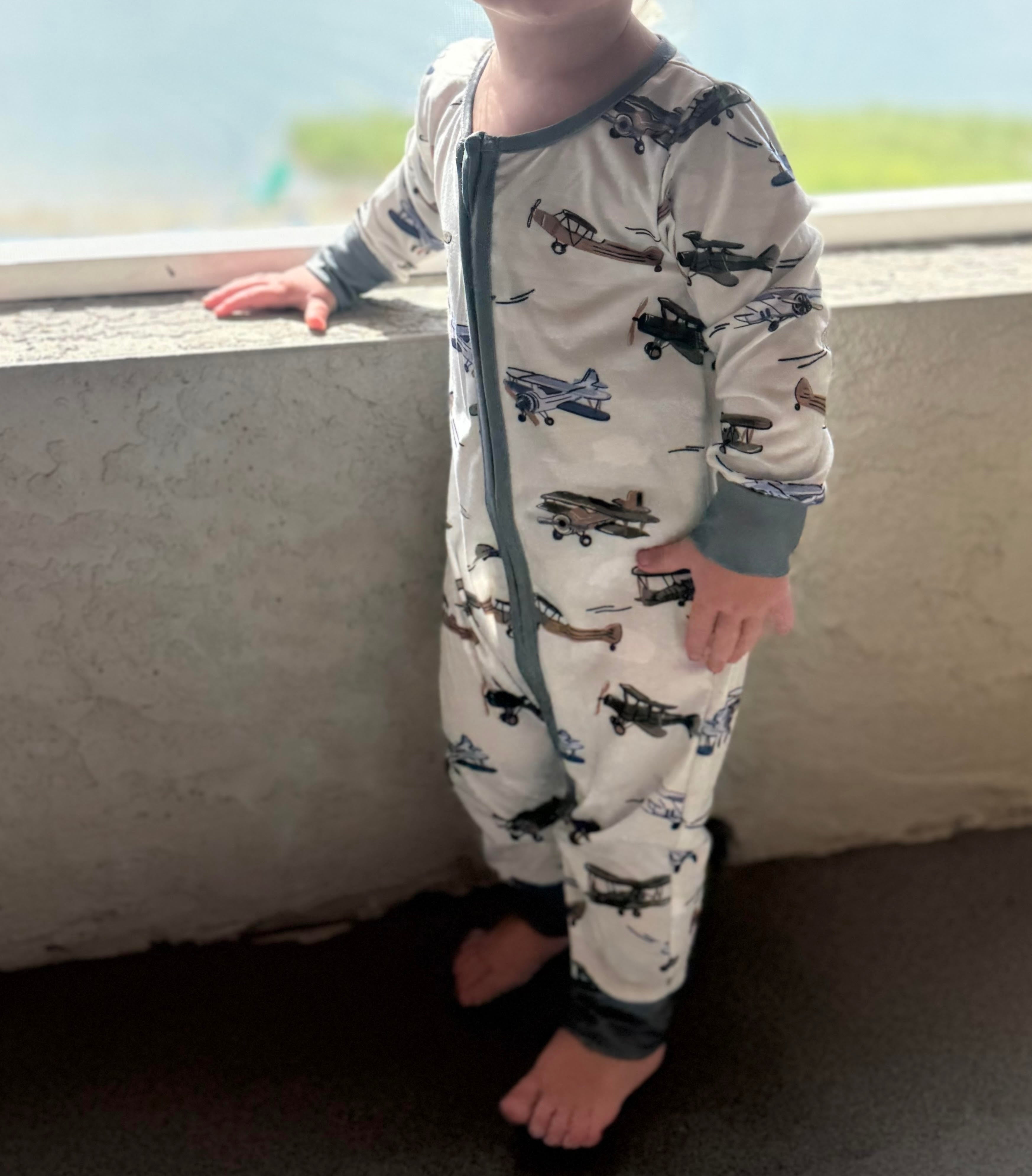 Vintage Planes Bamboo Zip Romper