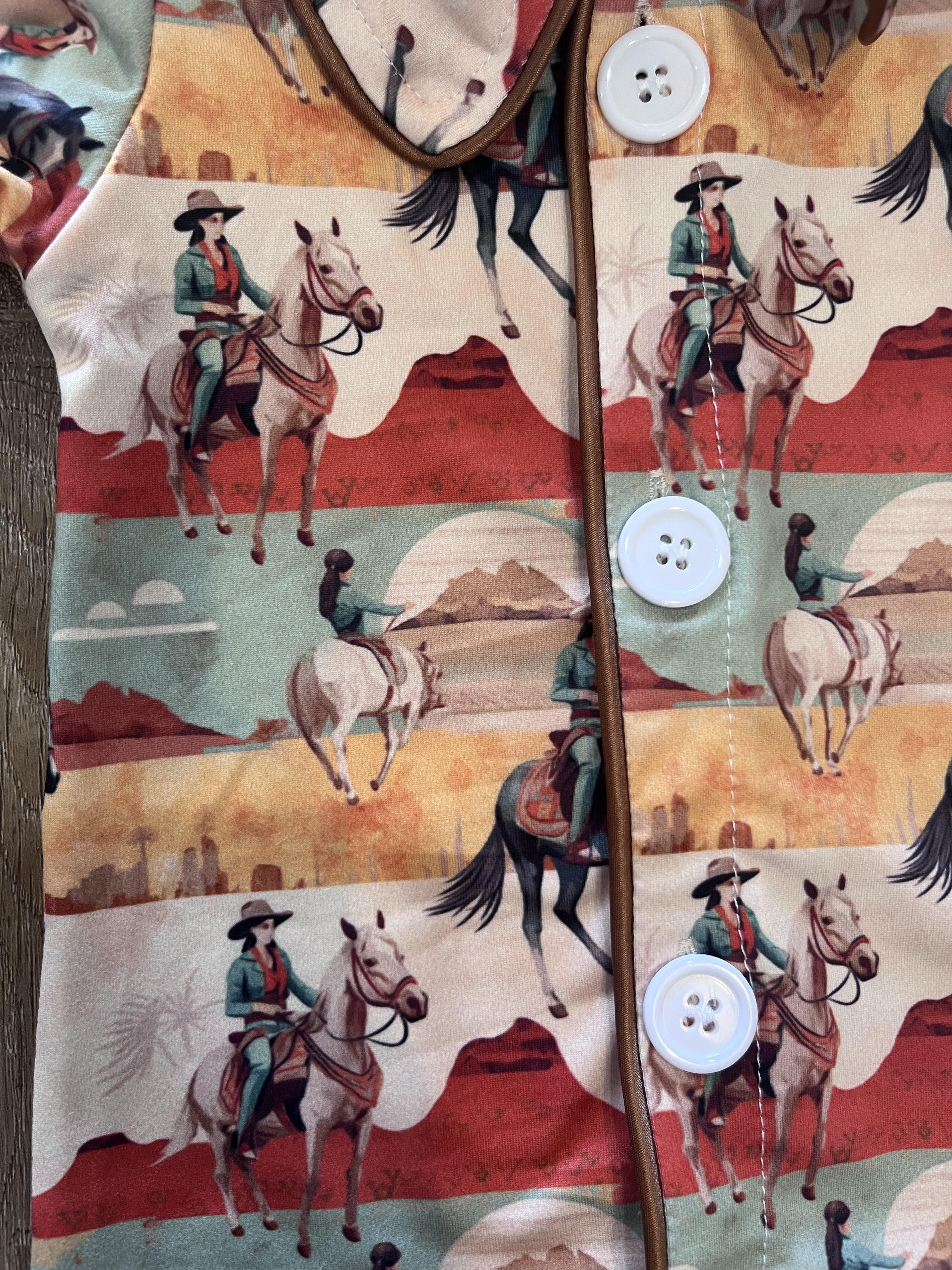 Long Sleeves Western Rodeo Button Down Pajamas