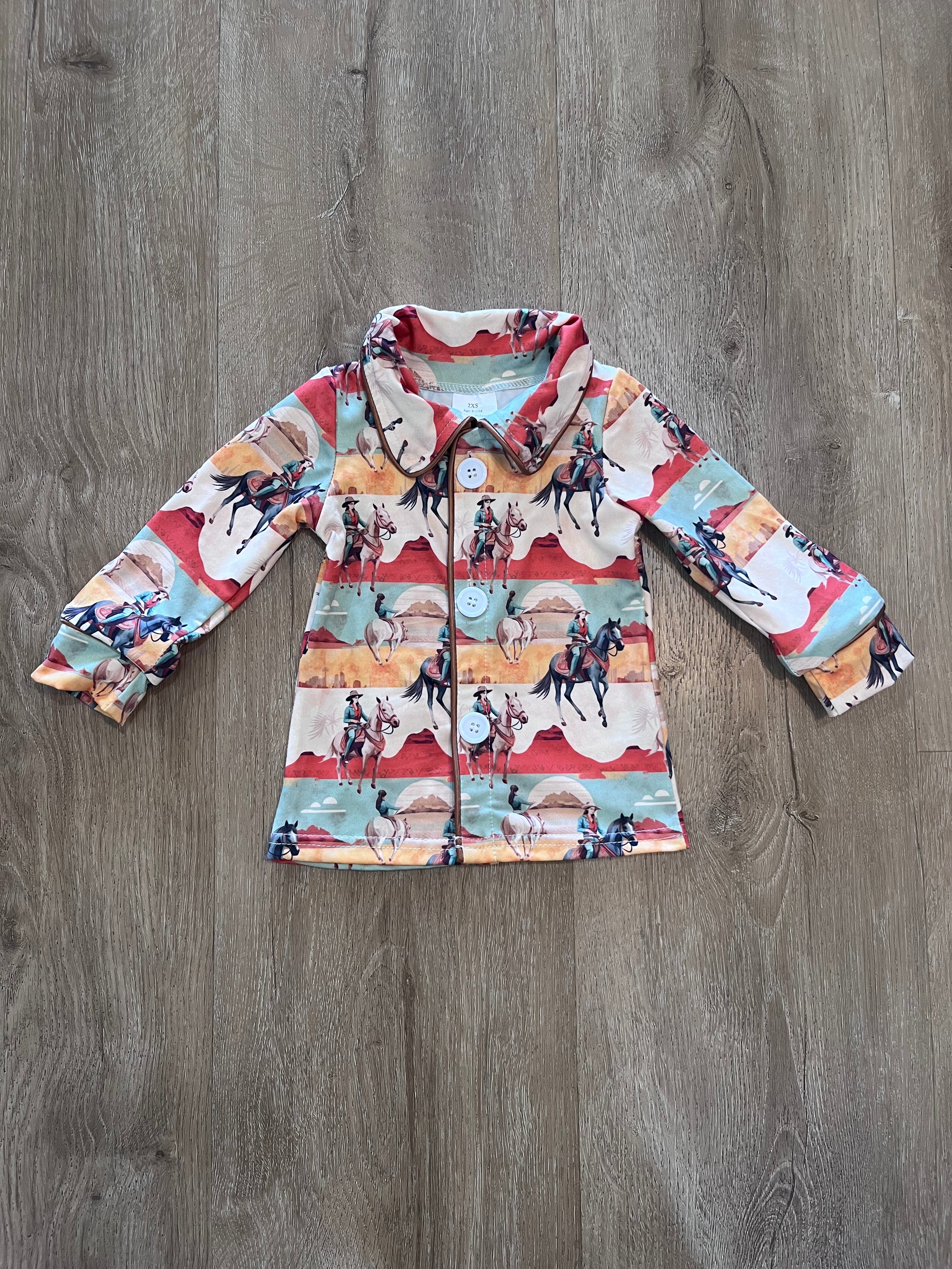 Long Sleeves Western Rodeo Button Down Pajamas